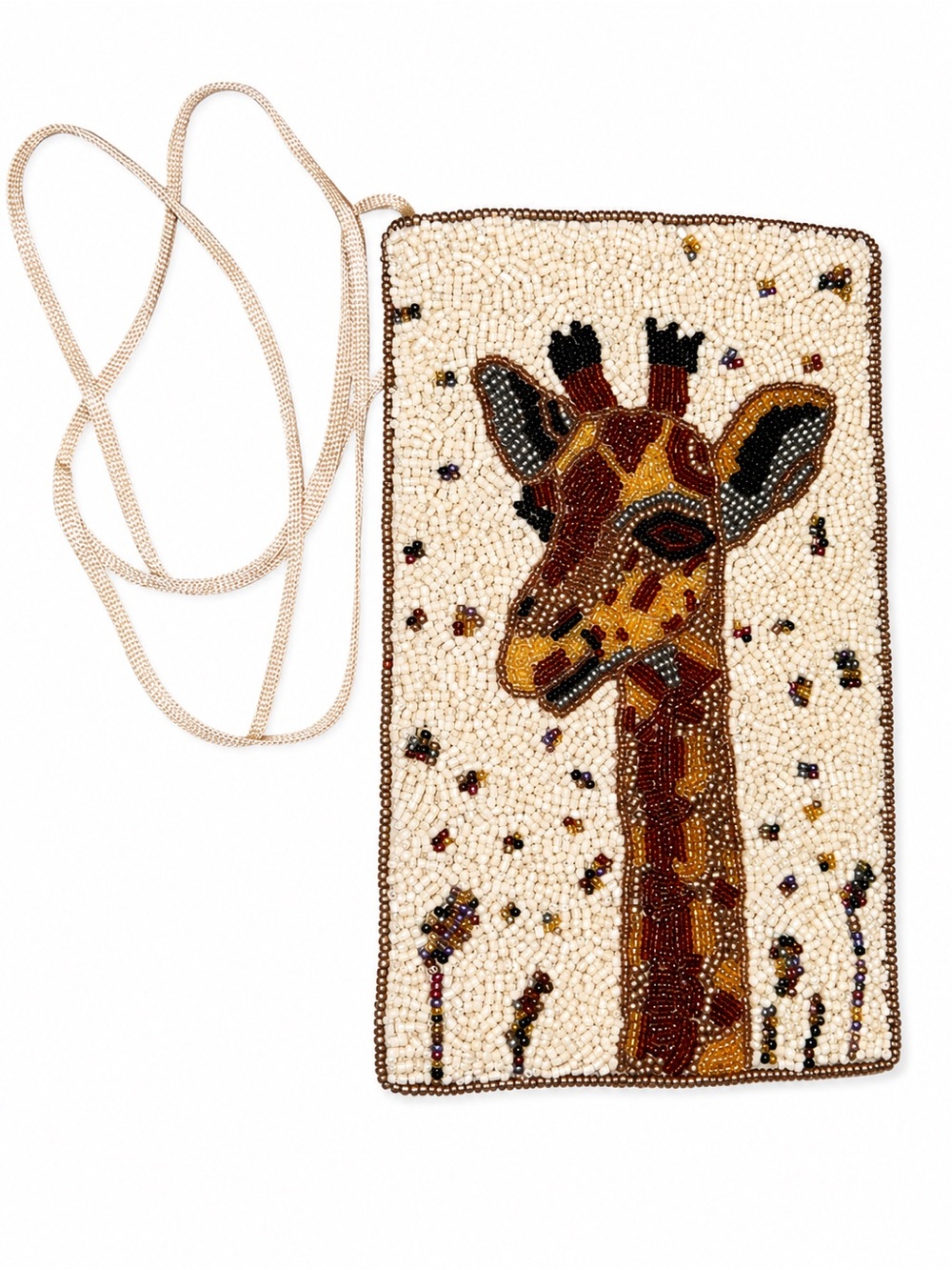 Beaded Giraffe Crossbody Bag - Cream & Brown